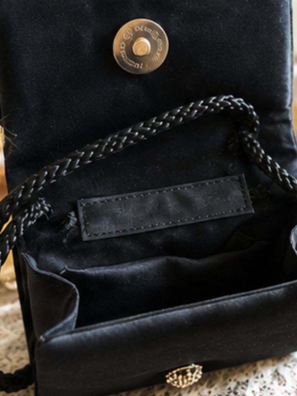 Black Velvet Small Evening Bag with Rhinestone Detail - Picture 4 of 4